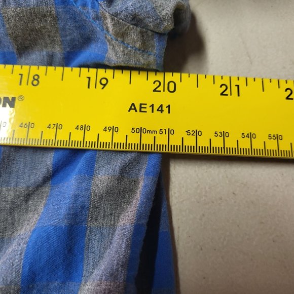 Kenneth Cole Men's Button Up Plaid Blue/Grey Short Sleeve Shirt Size: XL - Picture 11 of 13